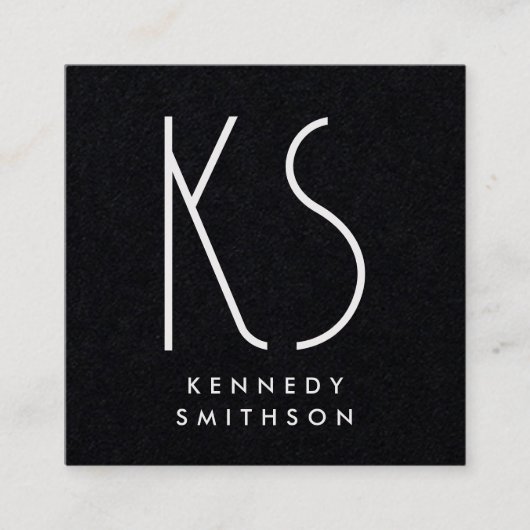Monogramm-Minimal-Typografie-Schwarzes Papier Quadratische Visitenkarte (Vorderseite)