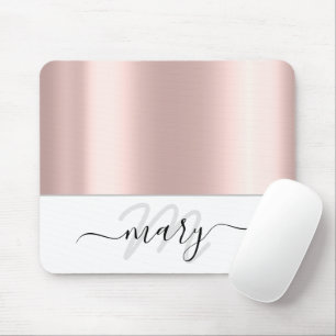 Monogramm Minimale Rose Blush White Modern Mousepad
