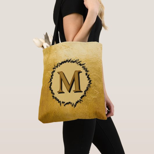 Monogramm minimalist einfaches Schwarz Faux-Gold Tasche (Von Nahem)