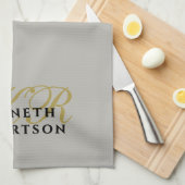 Monogramm Minimalist Grau Gold Schwarz Männer Neut Geschirrtuch (Viertel Falte)
