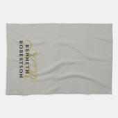 Monogramm Minimalist Grau Gold Schwarz Männer Neut Geschirrtuch (Horizontal)