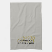 Monogramm Minimalist Grau Gold Schwarz Männer Neut Geschirrtuch (Vertikal)