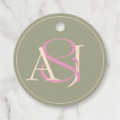 Monogramm-Minimalist-Hochzeit in Salbeigrün und Ro Geschenkanhänger (Vorderseite)