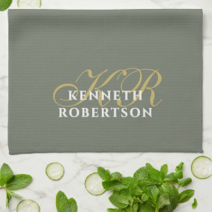 Monogramm Minimalist Olivgrün Gold Weiß Männer Geschirrtuch