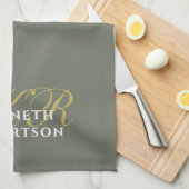 Monogramm Minimalist Olivgrün Gold Weiß Männer Geschirrtuch (Viertel Falte)