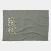 Monogramm Minimalist Olivgrün Gold Weiß Männer Geschirrtuch (Horizontal)