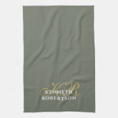 Monogramm Minimalist Olivgrün Gold Weiß Männer Geschirrtuch (Vertikal)