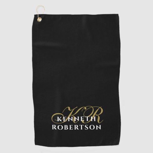 Monogramm Minimalist Schwarz Gold Weiß Stylisch Mä Golfhandtuch (Vorderseite)