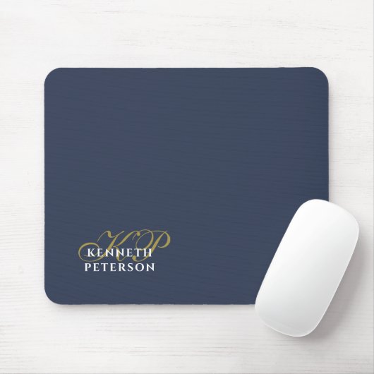 Monogramm Minimalist Staubig Navy Blau Gold Weiß M Mousepad (Mit Mouse)