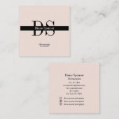 Monogramm Minimalistic Beige-Rosa Schwarz Weiss Quadratische Visitenkarte (Vorne/Hinten)