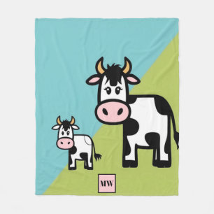 Monogramm Minimalistisch, Cartoon, Kuh und Kalb Fleecedecke