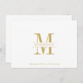 Monogramm Minimalistisch, einfach Gold und weiß Mitteilungskarte (Vorne/Hinten)
