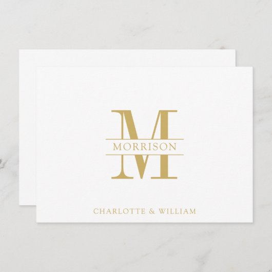 Monogramm Minimalistisch, einfach Gold und weiß Mitteilungskarte (Vorne/Hinten)