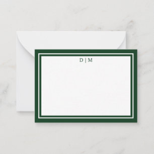 Monogramm Minimalistisch grün und weiß Mitteilungskarte