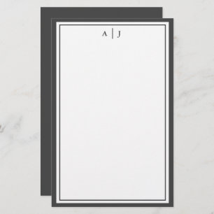 Monogramm Minimalistisch Schwarzweiß-Weiß Briefpapier