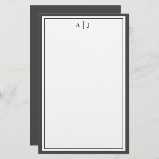 Monogramm Minimalistisch Schwarzweiß-Weiß Briefpapier (Vorne/Hinten)