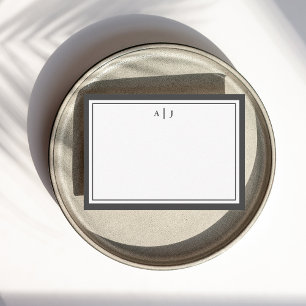 Monogramm Minimalistisch Schwarzweiß-Weiß Mitteilungskarte