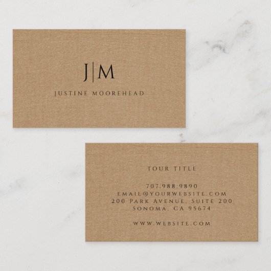 Monogramm Minimalistischer hellbrauner Lineneffekt Visitenkarte (Vorne/Hinten)