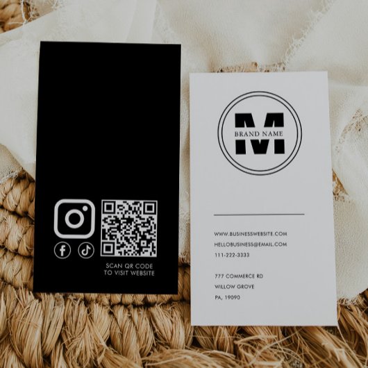 Monogramm-Minimalistischer Qr-Code für Markennamen Visitenkarte