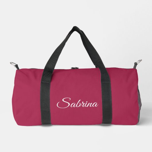 Monogramm minimalistisches Kirschrosarot Duffle Bag (Vorderseite)