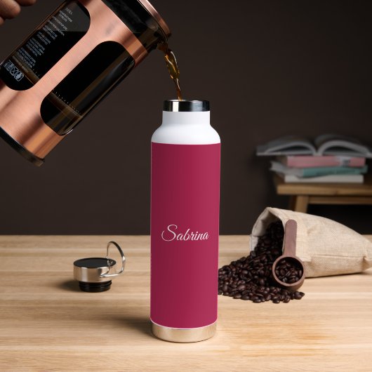 Monogramm minimalistisches Kirschrosarot Trinkflasche (Kaffee (gedreht))
