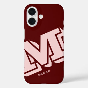  Monogramm minimalistisches Marineburgunder-Rosa P iPhone 16 Hülle
