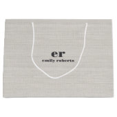 Monogramm minimalistisches Weiß-Burlap-Grau-Typogr Große Geschenktüte (Vorderseite)