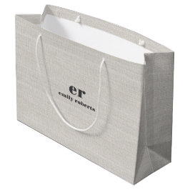 Monogramm minimalistisches Weiß-Burlap-Grau-Typogr Große Geschenktüte