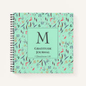 Monogramm | Mint Green | Floral | GRATITUDE JOURNA Notizblock (Vorderseite)