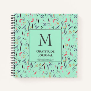 Monogramm Mint Green Floral GRATITUDE JOURNA Notizblock