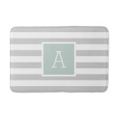 Monogramm Minze und graue Streifen | Editierbare F Badematte (Vorderseite)