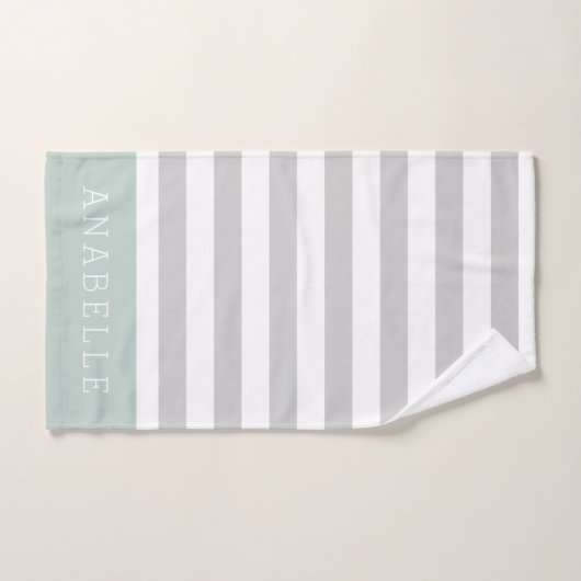 Monogramm Minze und graue Streifen | Editierbare F Badhandtuch Set (Handtuch)