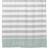 Monogramm Minze und graue Streifen | Editierbare F Duschvorhang (Vorderseite)