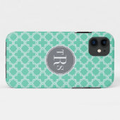 Monogramm Minze und Graues Quatrefolienmuster Case-Mate iPhone Hülle (Rückseite (Horizontal))
