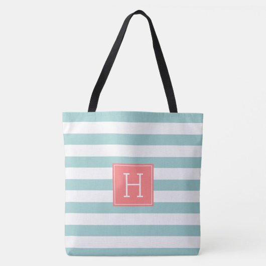Monogramm Minze und Korallen Tasche (Vorderseite)