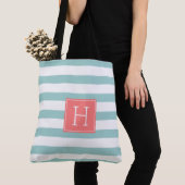 Monogramm Minze und Korallen Tasche (Von Nahem)