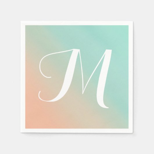 Monogramm Minze und Peach Ombre Fade Serviette (Vorderseite)