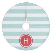 Monogramm Minze und Rote Preppy-Streifen Fleece Weihnachtsbaumdecke (Vorderseite)