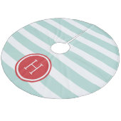 Monogramm Minze und Rote Preppy-Streifen Fleece Weihnachtsbaumdecke (Schrägansicht)