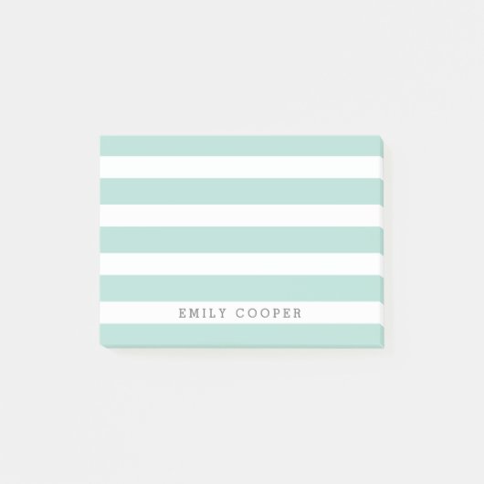 Monogramm Minze und weiße klassische Streifen Post-it Klebezettel (Vorderseite)