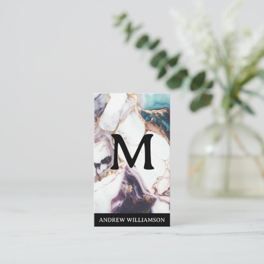 Monogramm | Mischmarmor | Lux Visitenkarte (Stehend Vorderseite)