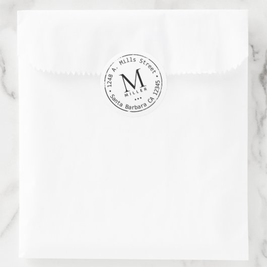 Monogramm mit Adresse Runder Aufkleber (Tasche)