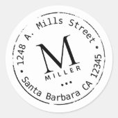 Monogramm mit Adresse Runder Aufkleber (Vorderseite)