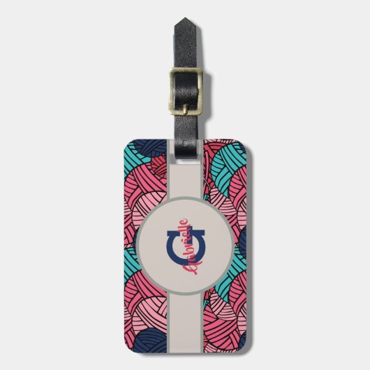 Monogramm mit Bällen des Strickgarnes - Reise Gepäckanhänger (Vorderseite vertikal)