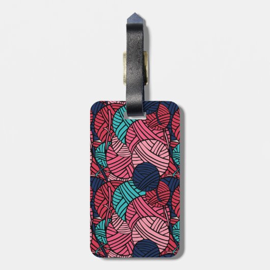 Monogramm mit Bällen des Strickgarnes - Reise Gepäckanhänger (Rückseite vertikal)