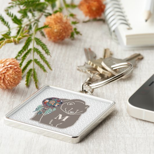 Monogramm mit Bären in braunem, amerikanischem The Schlüsselanhänger (Seite)