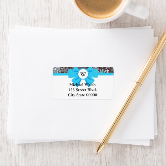 Monogramm mit blauem Ribbon mit Muster Adressaufkleber (Insitu)