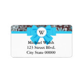 Monogramm mit blauem Ribbon mit Muster Adressaufkleber (Vorne)