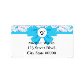 Monogramm mit blauem Ribbon mit Muster Adressaufkleber (Vorne)