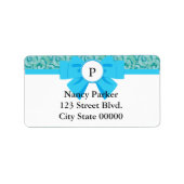 Monogramm mit blauem Ribbon mit Muster Adressaufkleber (Vorne)